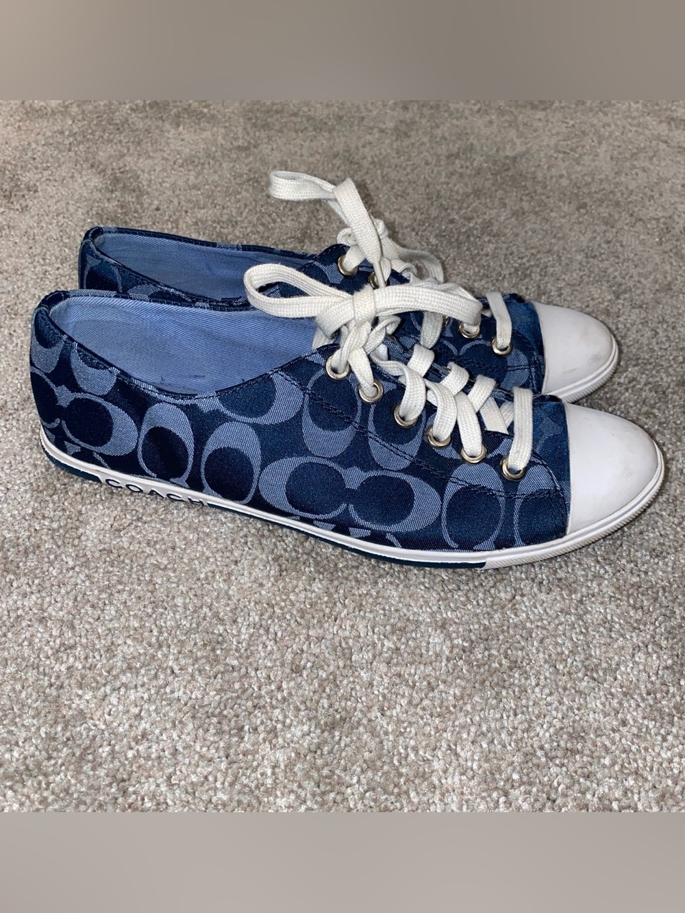 Coach Navy Signature Canvas Low-Top Sneakers with White Trim